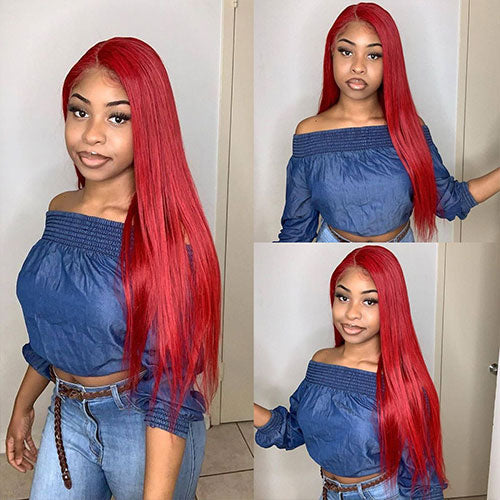 Brick Red 13×4 13×6 Human Hair Transparent Lace Wigs