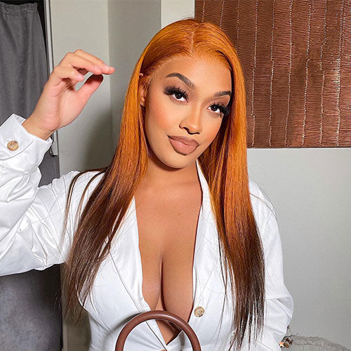 Ombre Ginger Orange Colored Straight 13×4 Lace Front Wigs