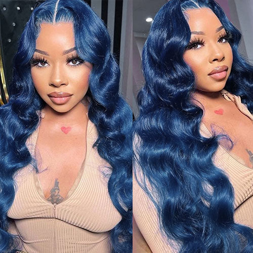 Ink Blue Color Wavy 13×4 Lace Front Wigs