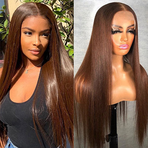 Straight Brown Color 13x4 Lace Front Human Hair Wigs