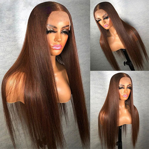 Straight Brown Color 13x4 Lace Front Human Hair Wigs