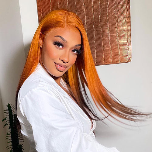 Ombre Ginger Orange Colored Straight 13×4 Lace Front Wigs