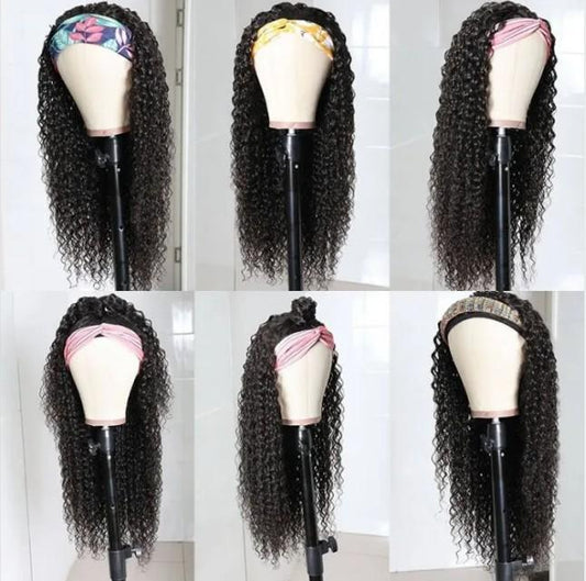 10A Grade Curly Hair Glueless Headband Human Hair Wig