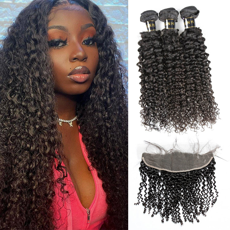 *Curly Hair*Mink Virgin Hair Bundles With 13x4 Frontal