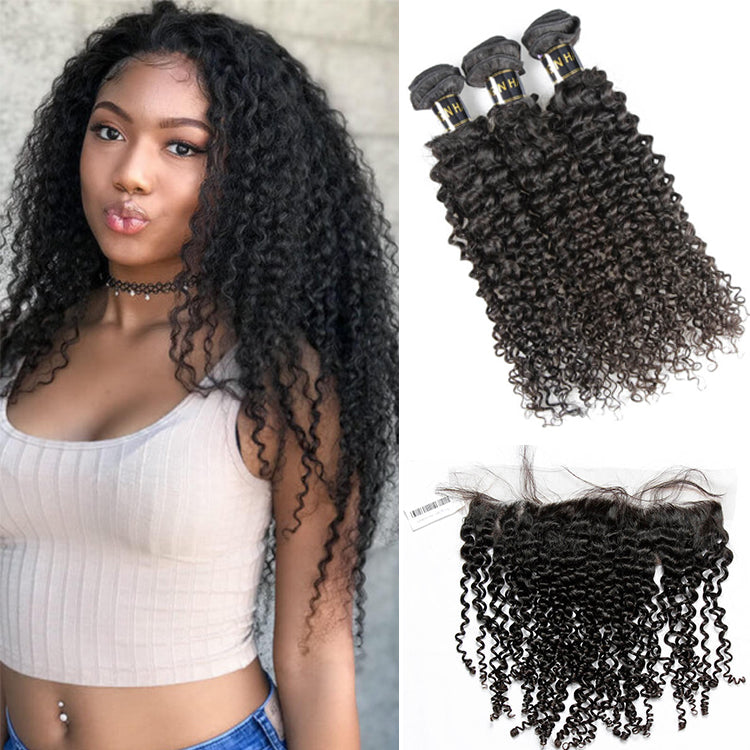 *Curly Hair*Mink Virgin Hair Bundles With 13x4 Frontal