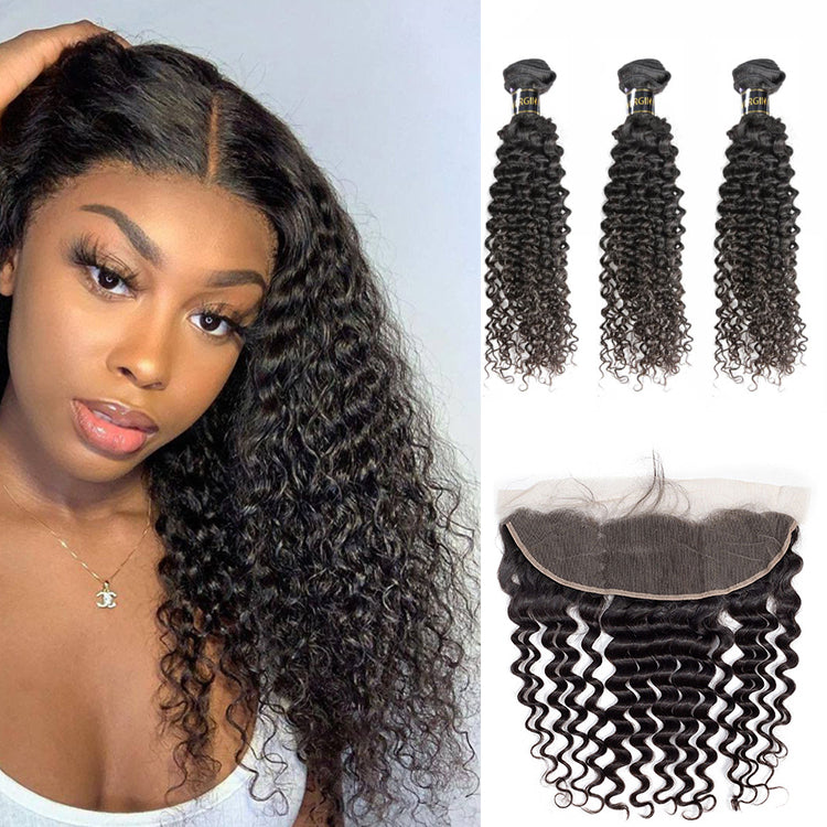 *Deep Wave*Mink Virgin Hair Bundles With 13x4 Frontal