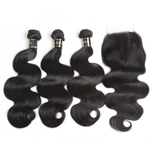 3 PCS Body Wave Virgin Hair Bundles With 4x4 Closure