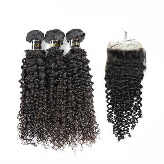 3 PCS Curly Hair Virgin Hair Bundles With 4x4 Closure