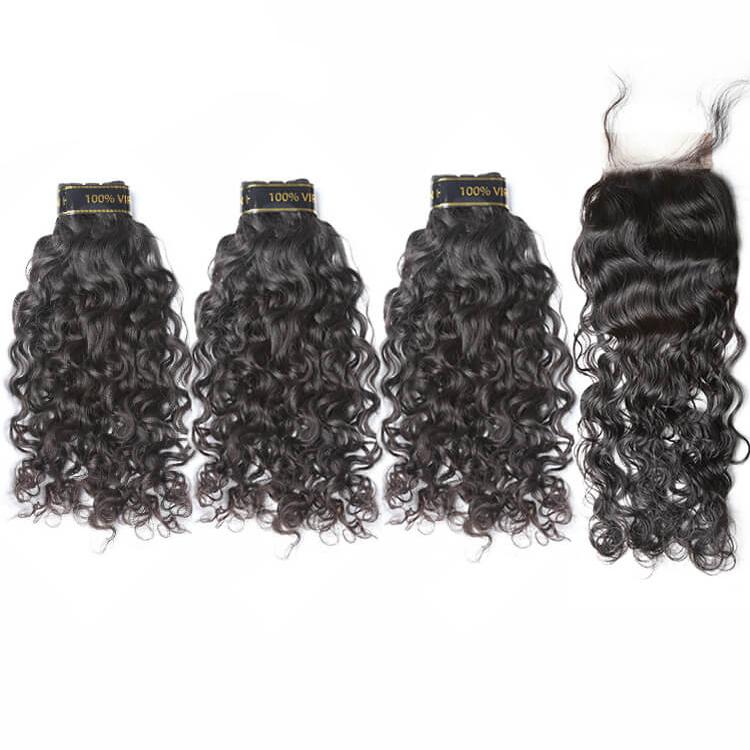 3 PCS Water Wave Virgin Hair Bundles With 4x4 Closure