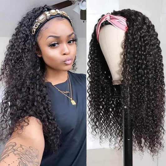 10A Grade Deep Wave Glueless Headband Human Hair Wig