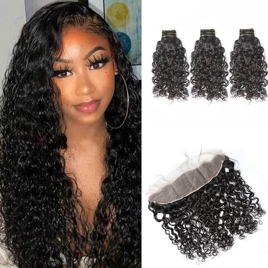 *Water Wave*Mink Virgin Hair Bundles With 13x4 Frontal