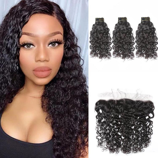 *Water Wave*Mink Virgin Hair Bundles With 13x4 Frontal